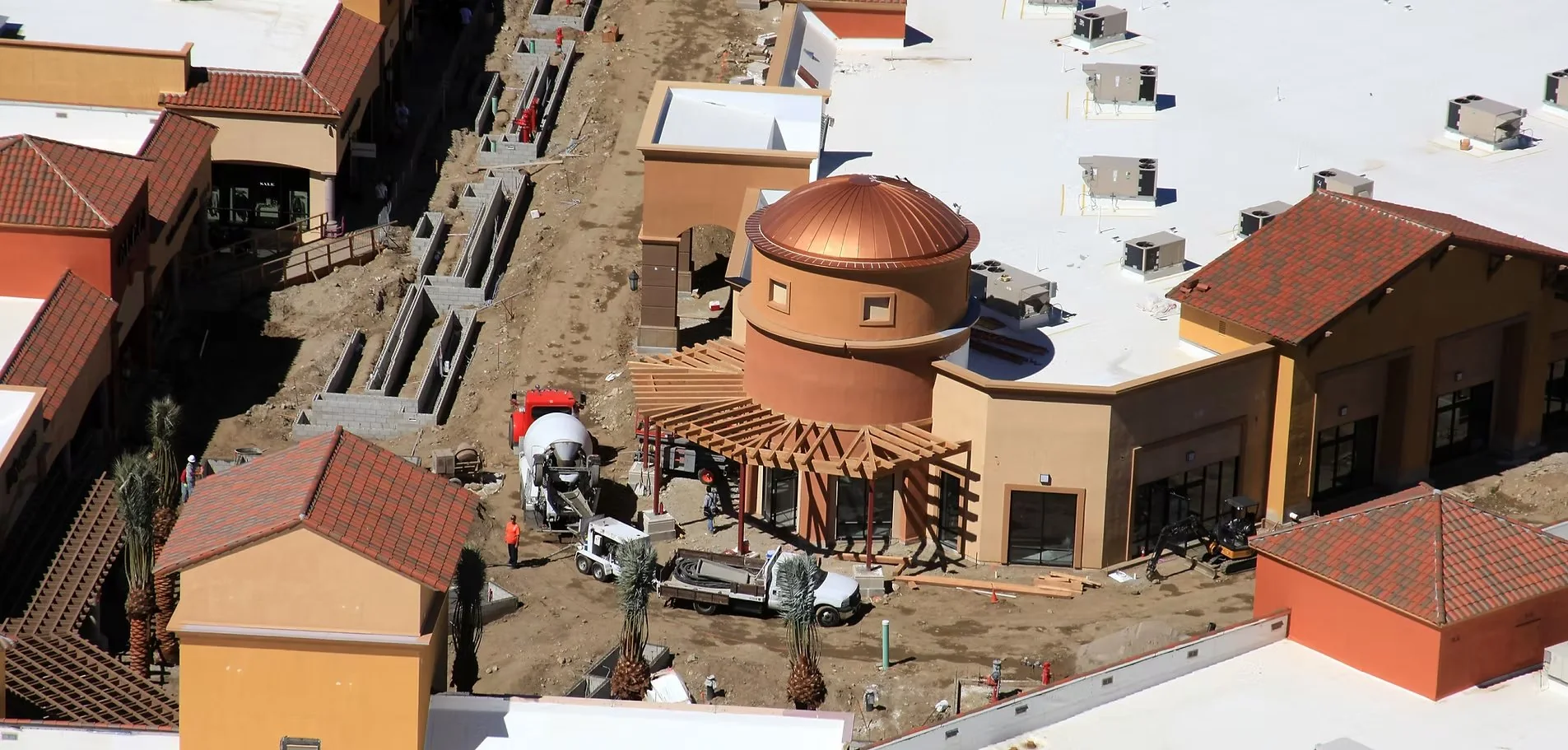 Aerial view of a commercial construction site.